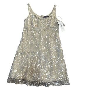 Theia Alex II Sequin Floral Beaded Cocktail Dress Champagne Gold Mini Size 6 NWT